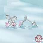 CHERRY BLUSH™ – Boucles d’Oreilles Cerise avec Pierre Rose en Argent 925